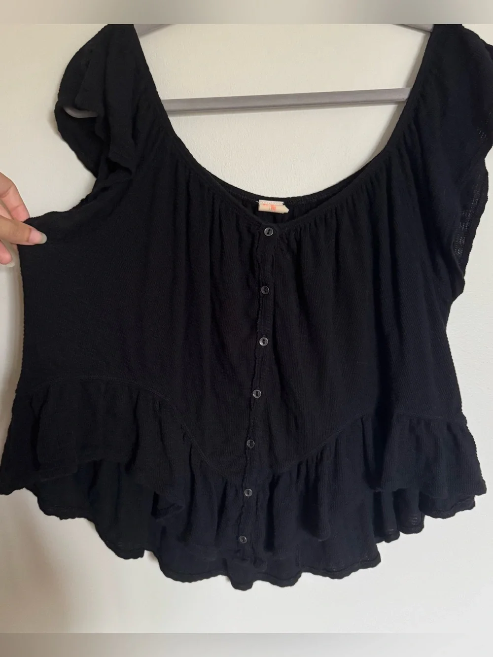 Free People We The Free Mint Julep Off The Shoulder Ruffle Peasant Top Black S